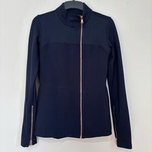 The Base Rose Gold Asymmetrical Zip Up Navy Sportswear Athleisure Moto Jacket S